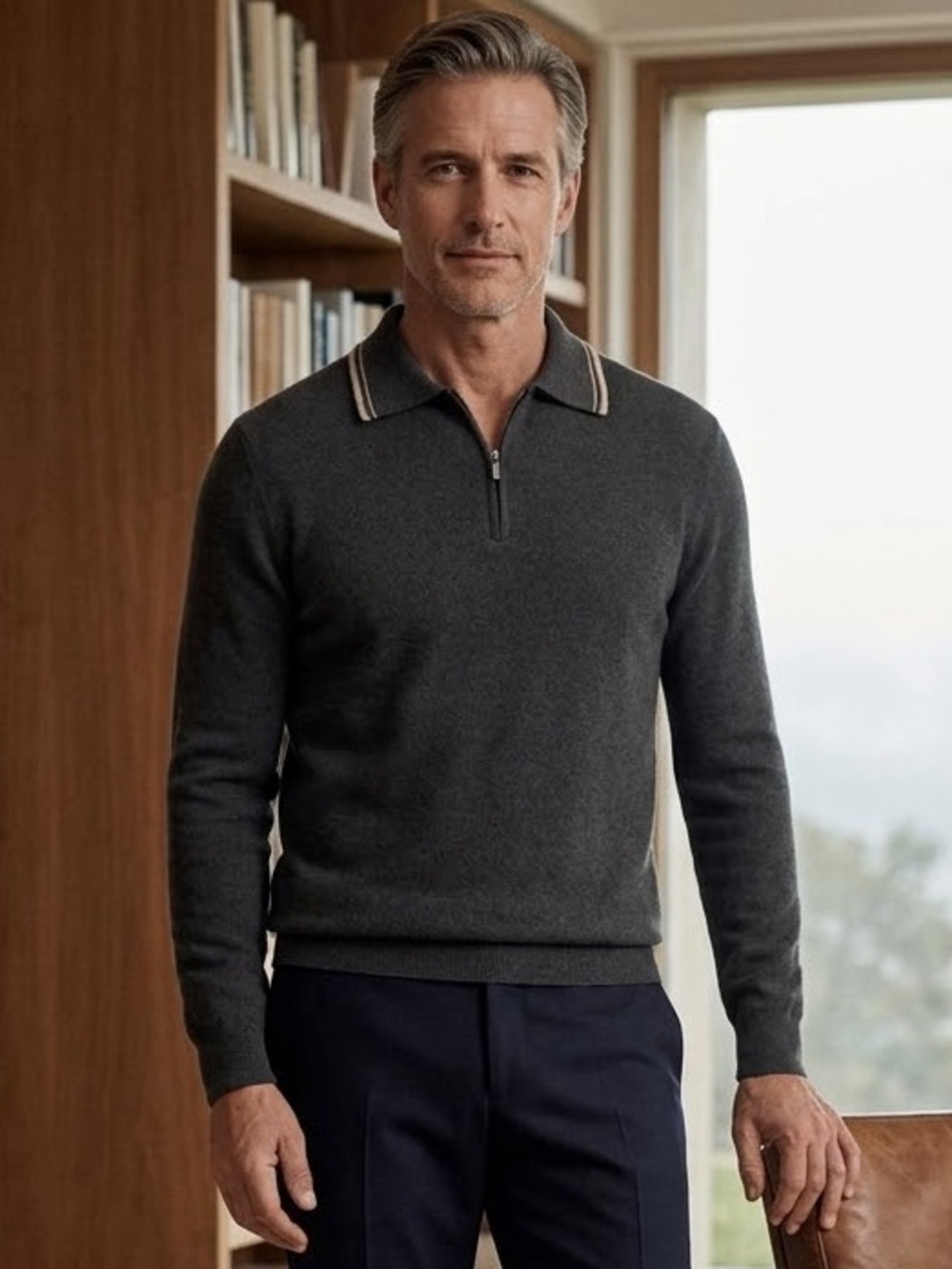 Loro Piana Dark Green 100% Cashmere Zip Polo Sweater Size 52/ US L